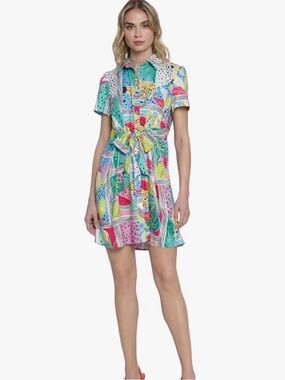 Donna Morgan Multicolor Tropical Print Button-Down Shirt Dress